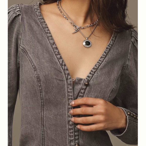 Brand New Pilcro Puff-Sleeve Denim Mini Dress - Picture 4 of 12